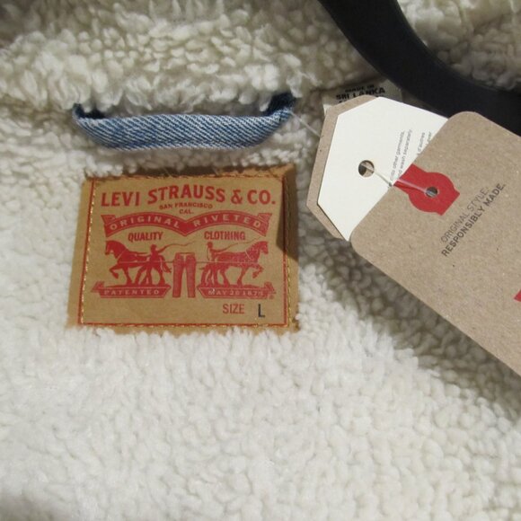 Levis Women's Original Trucker Jacket Denim Sherpa Lining Shine Theory LargeNWT - Picture 6 of 7